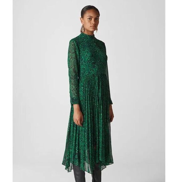 Green/Multi Jungle Cat Pleated Dress | WHISTLES - Picture 2 of 10